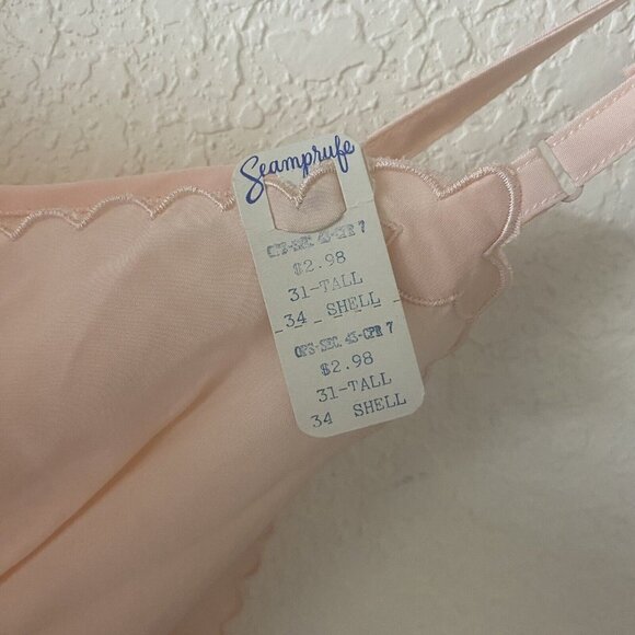 NOS Vintage Seamprufe Full Slip Womens Tall 34 Pink Lace Lingerie Midi READ - Picture 5 of 12